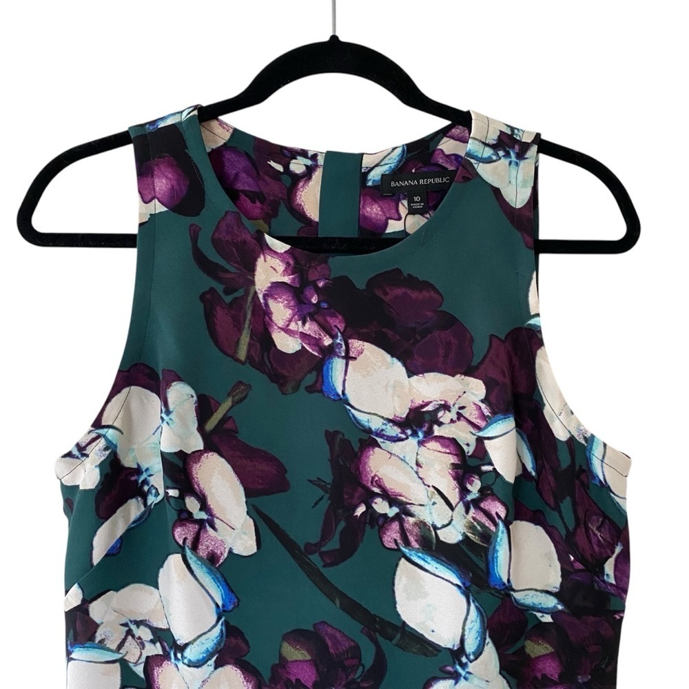 Banana Republic Sleeveless Double Layered Floral Peplum Mini Dress green 10 - Picture 7 of 14